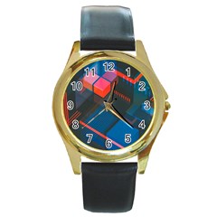 Minimalist Abstract Shaping  Abstract Digital Art Round Gold Metal Watch