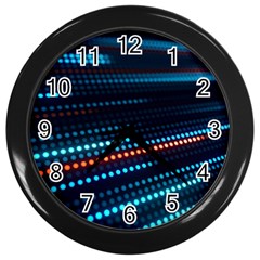 Orange Blue Dot Dots Lines Abstract Abstract Digital Art Wall Clock (black)