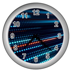 Orange Blue Dot Dots Lines Abstract Abstract Digital Art Wall Clock (silver) by Jancukart