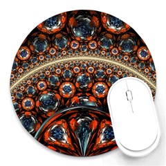 Fractal Floral Ornaments Rings 3d Sphere Floral Pattern Neon Art Round Mousepad by Jancukart