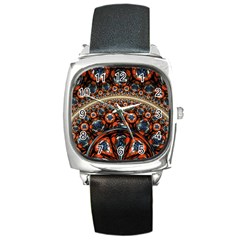 Fractal Floral Ornaments Rings 3d Sphere Floral Pattern Neon Art Square Metal Watch by Jancukart