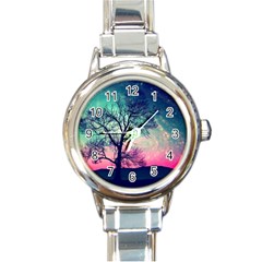 Tree Abstract Field Galaxy Night Nature Round Italian Charm Watch