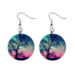 Tree Abstract Field Galaxy Night Nature Mini Button Earrings by Jancukart