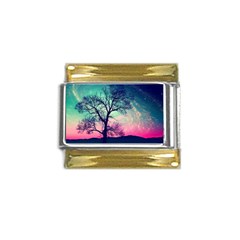 Tree Abstract Field Galaxy Night Nature Gold Trim Italian Charm (9mm) by Jancukart