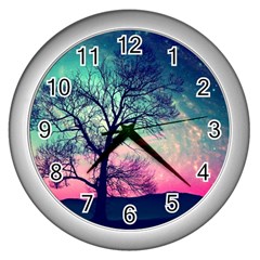 Tree Abstract Field Galaxy Night Nature Wall Clock (silver)