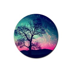 Tree Abstract Field Galaxy Night Nature Rubber Round Coaster (4 Pack)