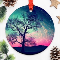 Tree Abstract Field Galaxy Night Nature Round Ornament (two Sides)