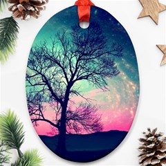 Tree Abstract Field Galaxy Night Nature Oval Ornament (two Sides)