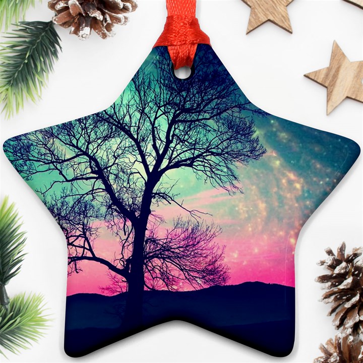 Tree Abstract Field Galaxy Night Nature Star Ornament (Two Sides)