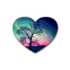 Tree Abstract Field Galaxy Night Nature Rubber Coaster (heart)