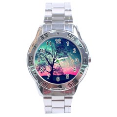 Tree Abstract Field Galaxy Night Nature Stainless Steel Analogue Watch