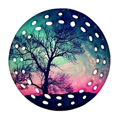 Tree Abstract Field Galaxy Night Nature Round Filigree Ornament (two Sides) by Jancukart