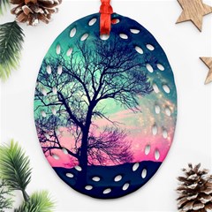 Tree Abstract Field Galaxy Night Nature Oval Filigree Ornament (two Sides)