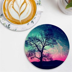 Tree Abstract Field Galaxy Night Nature Uv Print Round Tile Coaster by Jancukart