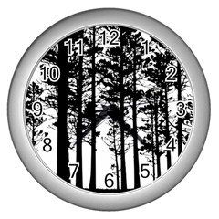 Trees Forest Woods Woodland Trunk Wall Clock (silver) by Jancukart