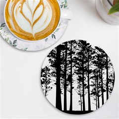 Trees Forest Woods Woodland Trunk Uv Print Round Tile Coaster by Jancukart