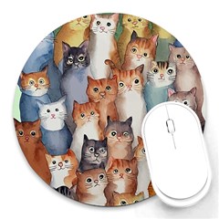 Cats Watercolor Pet Animal Mammal Round Mousepad