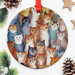 Cats Watercolor Pet Animal Mammal Ornament (round) by Jancukart