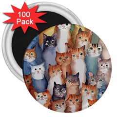 Cats Watercolor Pet Animal Mammal 3  Magnets (100 Pack) by Jancukart