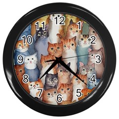 Cats Watercolor Pet Animal Mammal Wall Clock (black)