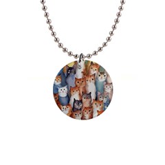 Cats Watercolor Pet Animal Mammal 1  Button Necklace