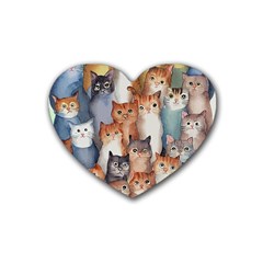 Cats Watercolor Pet Animal Mammal Rubber Coaster (heart)