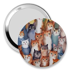 Cats Watercolor Pet Animal Mammal 3  Handbag Mirrors