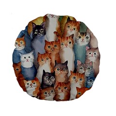 Cats Watercolor Pet Animal Mammal Standard 15  Premium Round Cushions