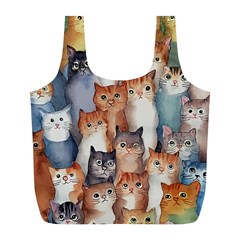 Cats Watercolor Pet Animal Mammal Full Print Recycle Bag (l)