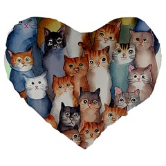 Cats Watercolor Pet Animal Mammal Large 19  Premium Flano Heart Shape Cushions