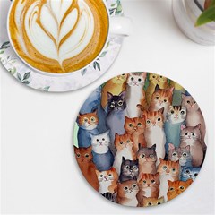 Cats Watercolor Pet Animal Mammal Uv Print Round Tile Coaster by Jancukart