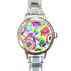 Flower Floral Flora Dais Rose Round Italian Charm Watch