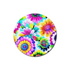 Flower Floral Flora Dais Rose Rubber Round Coaster (4 Pack)