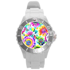 Flower Floral Flora Dais Rose Round Plastic Sport Watch (l)