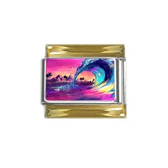 Retro Wave Ocean Gold Trim Italian Charm (9mm)