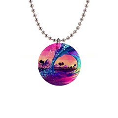 Retro Wave Ocean 1  Button Necklace by Semog4