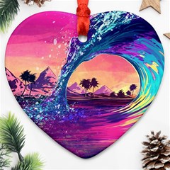 Retro Wave Ocean Heart Ornament (two Sides) by Semog4