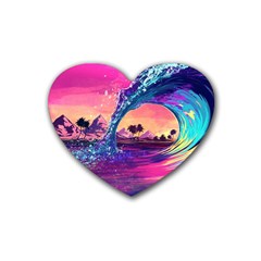 Retro Wave Ocean Rubber Heart Coaster (4 Pack) by Semog4