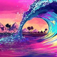 Retro Wave Ocean Play Mat (square) by Semog4