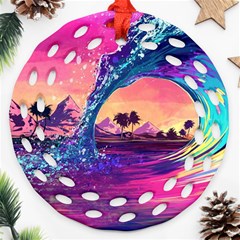 Retro Wave Ocean Ornament (round Filigree)