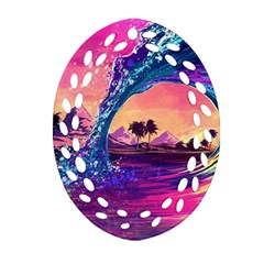 Retro Wave Ocean Ornament (oval Filigree) by Semog4