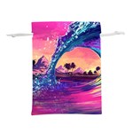 Retro Wave Ocean Lightweight Drawstring Pouch (L) Front