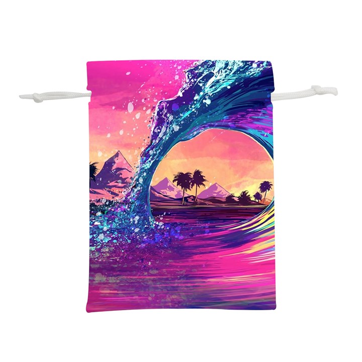 Retro Wave Ocean Lightweight Drawstring Pouch (L)