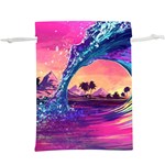 Retro Wave Ocean Lightweight Drawstring Pouch (XL) Front