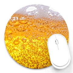 Texture Pattern Macro Glass Of Beer Foam White Yellow Bubble Round Mousepad by Semog4