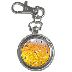 Texture Pattern Macro Glass Of Beer Foam White Yellow Bubble Key Chain Watches by Semog4