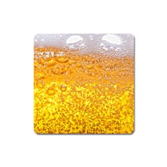 Texture Pattern Macro Glass Of Beer Foam White Yellow Bubble Square Magnet by Semog4