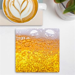 Texture Pattern Macro Glass Of Beer Foam White Yellow Bubble Uv Print Square Tile Coaster  by Semog4