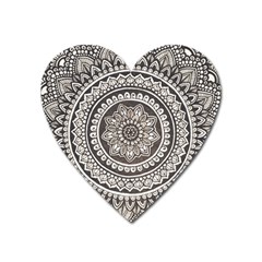 Mandala Circles Drawing Pattern Heart Magnet by Semog4