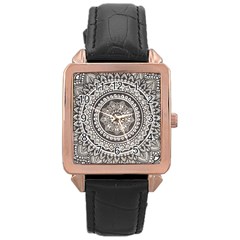 Mandala Circles Drawing Pattern Rose Gold Leather Watch  by Semog4